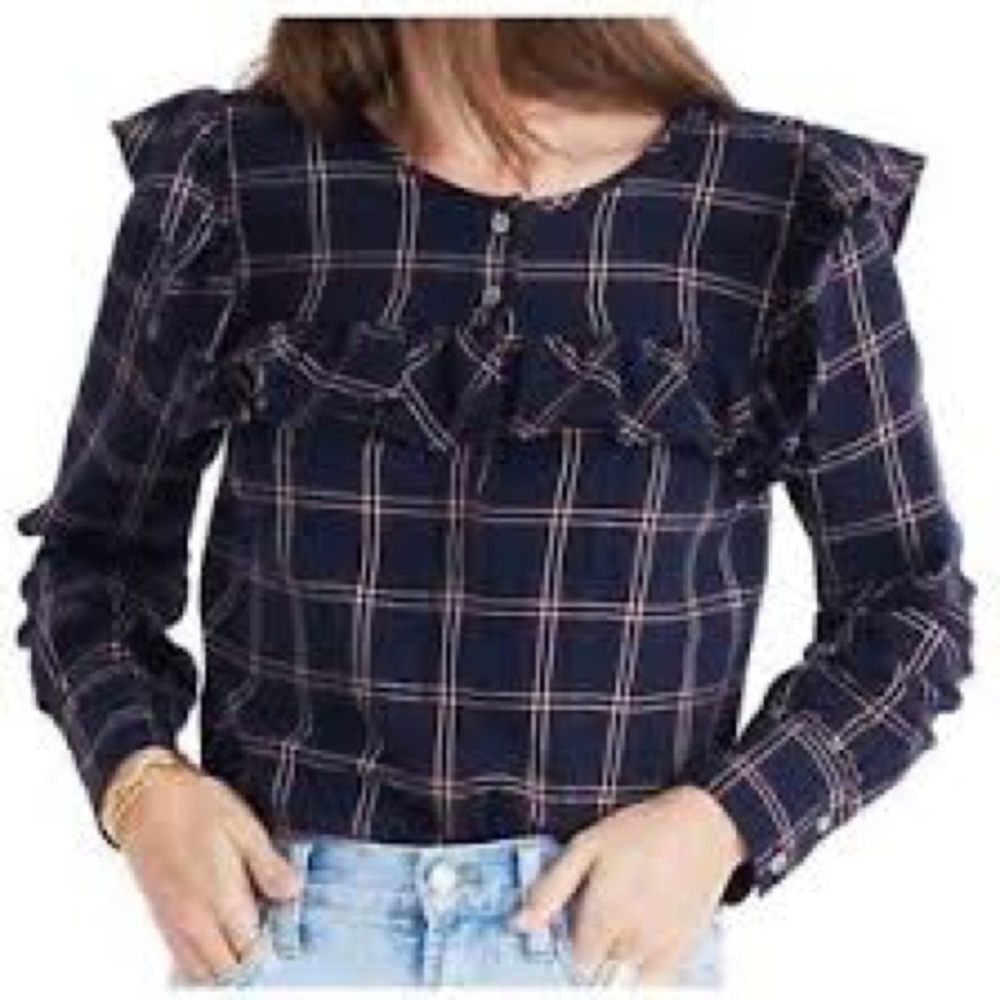 Madewell plaid ruffle button down flannel size med
